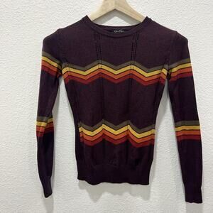 Jessica Simpson Chevron Pullover Sweater Burgundy Striped Knit Long Sleeve XS